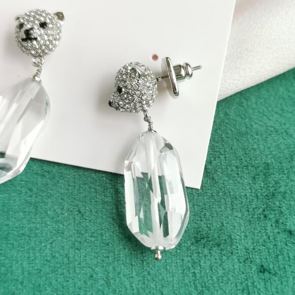 KATE SPADE Arctic Friends Polar Bear Silver Clear Drop Earrings NEW - Picture 3 of 3